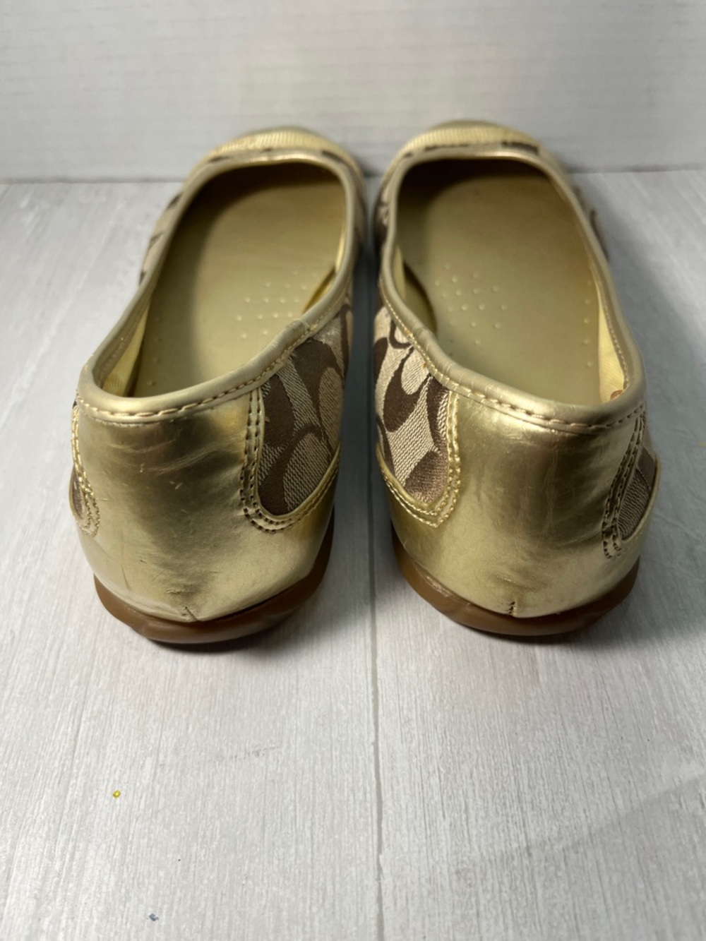 Coach Women's Brown Signature Canvas Ballet Flats with Gold Cap Toe - Picture 7 of 9